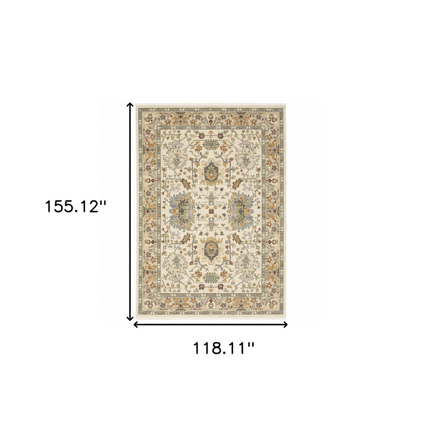10' X 13' Ivory Oriental Power Loom Stain Resistant Area Rug With Fringe-2