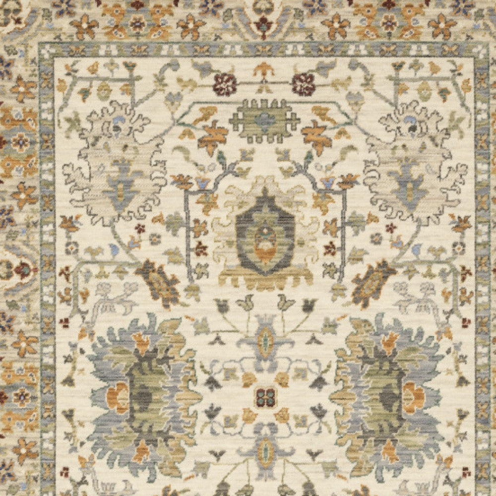 10' X 13' Ivory Oriental Power Loom Stain Resistant Area Rug With Fringe-5