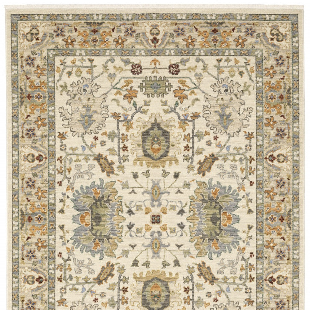 10' X 13' Ivory Oriental Power Loom Stain Resistant Area Rug With Fringe-6