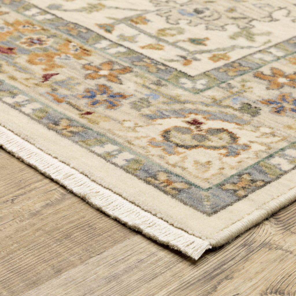 10' X 13' Ivory Oriental Power Loom Stain Resistant Area Rug With Fringe-7