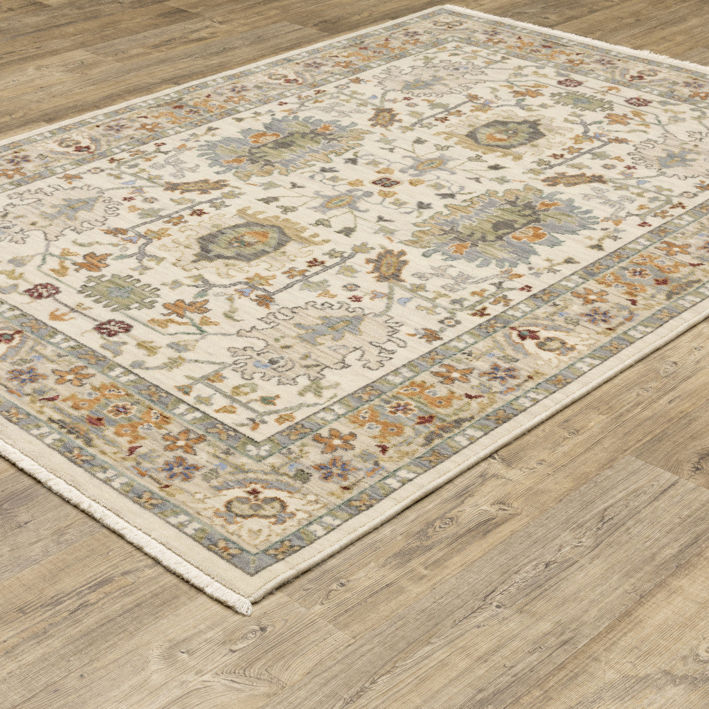 10' X 13' Ivory Oriental Power Loom Stain Resistant Area Rug With Fringe-8