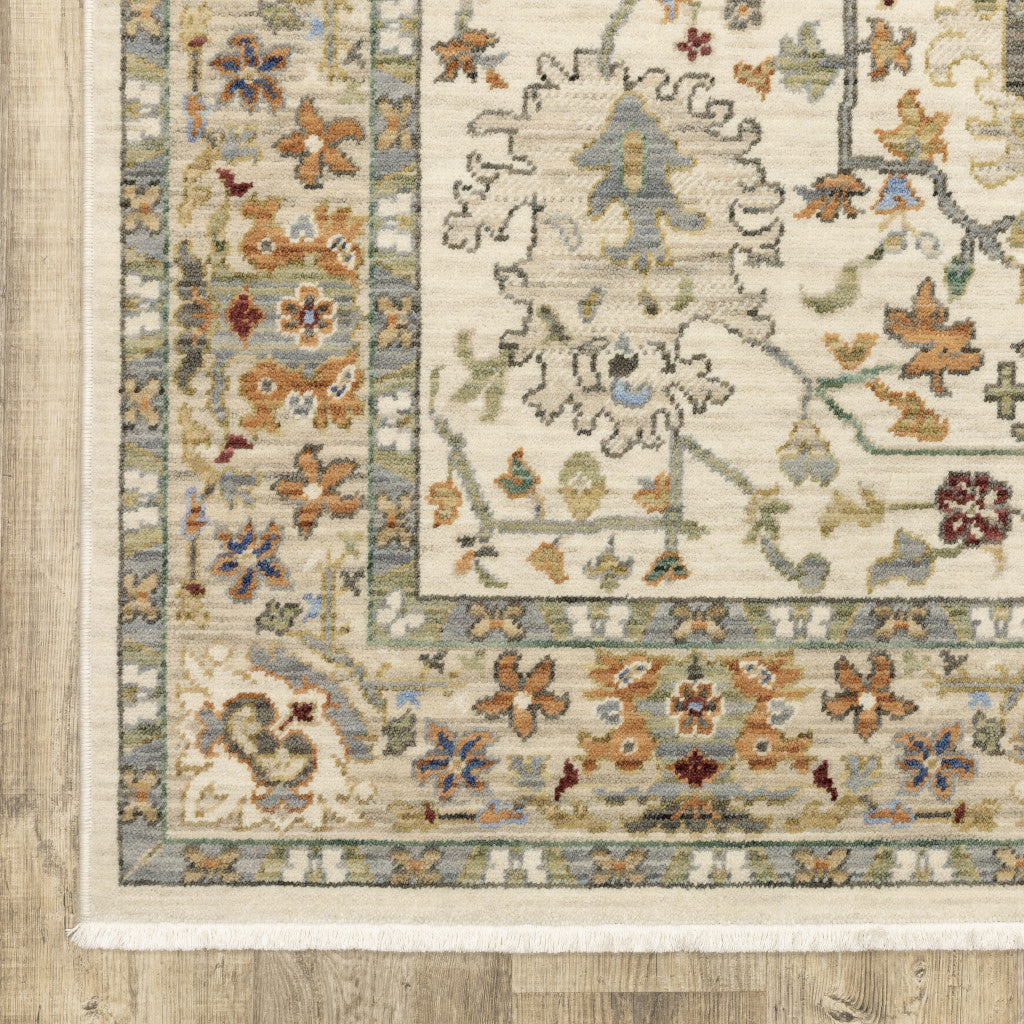 10' X 13' Ivory Oriental Power Loom Stain Resistant Area Rug With Fringe-4