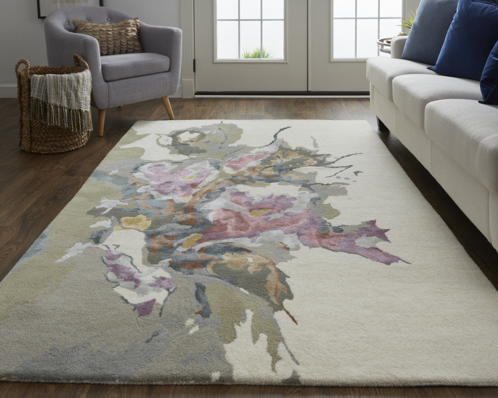 2' X 3' Pink and Green Wool Floral Hand Tufted Area Rug-6