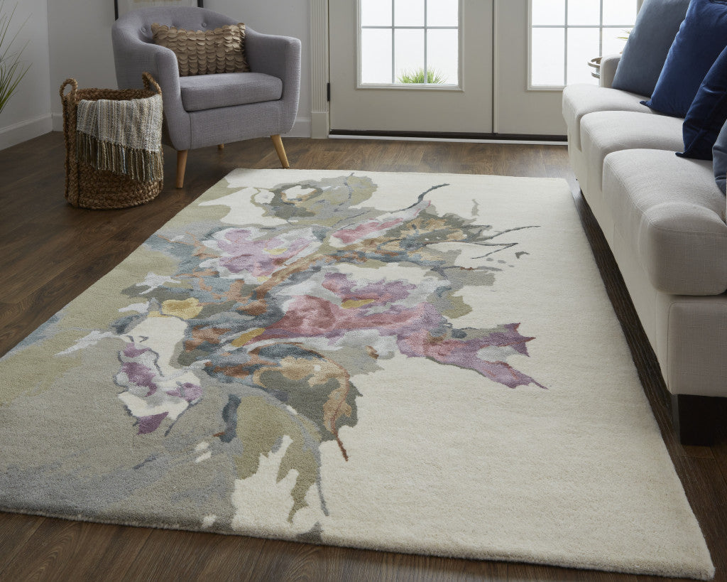 2' X 3' Pink and Green Wool Floral Hand Tufted Area Rug-7