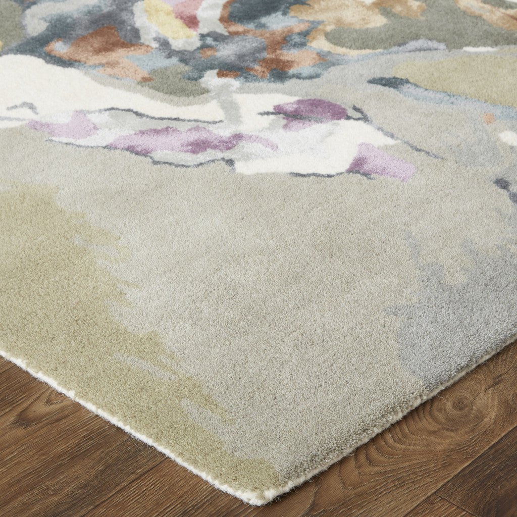 2' X 3' Pink and Green Wool Floral Hand Tufted Area Rug-4