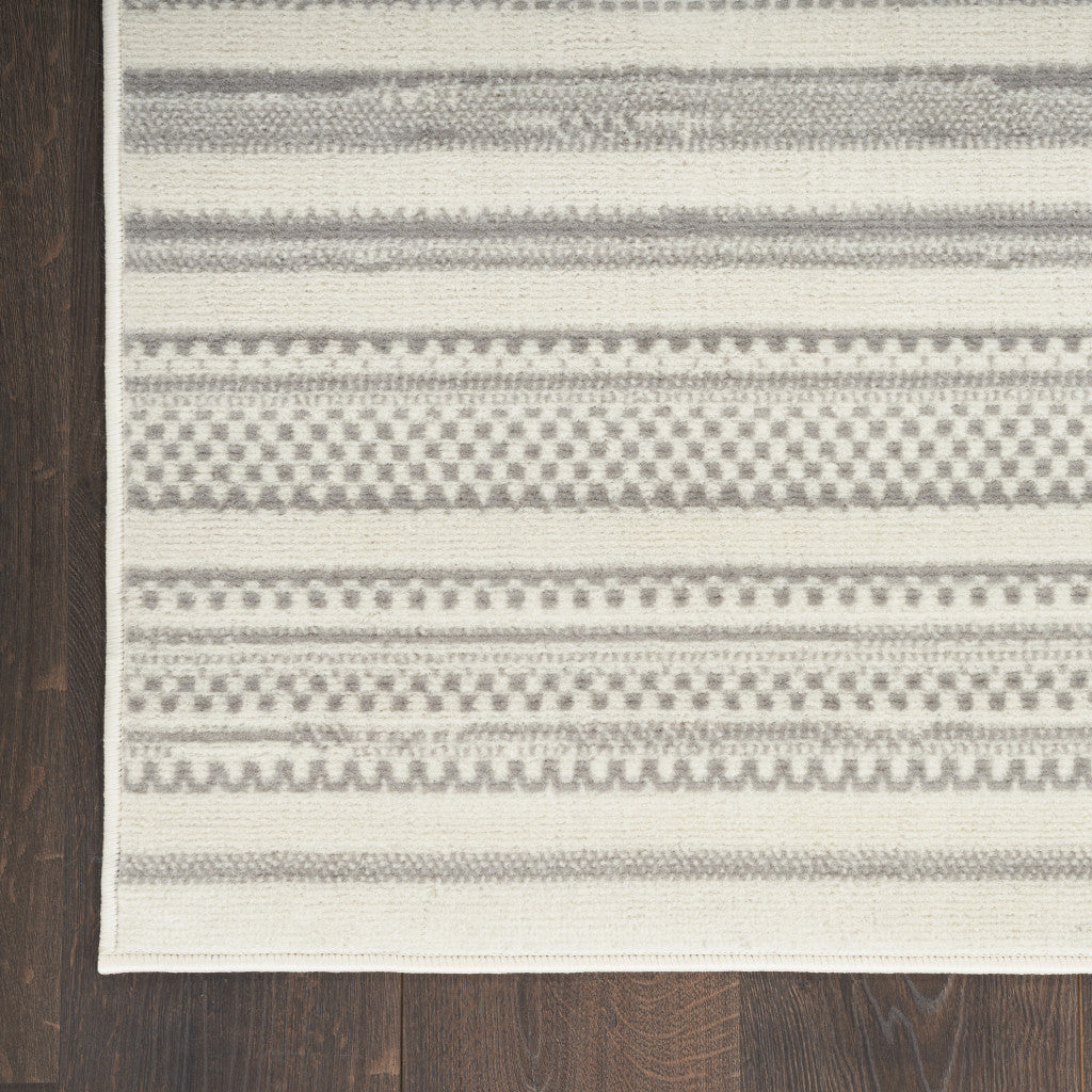 2' X 4' Gray and Ivory Striped Power Loom Distressed Area Rug-6
