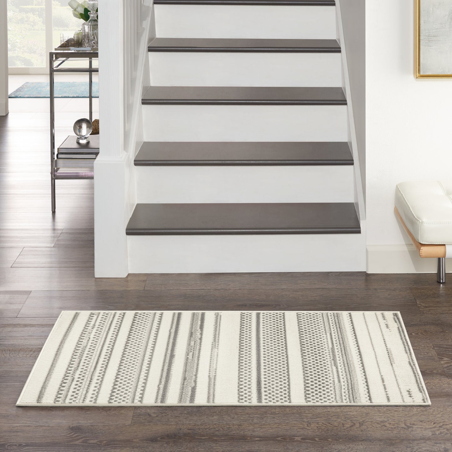 2' X 4' Gray and Ivory Striped Power Loom Distressed Area Rug-4