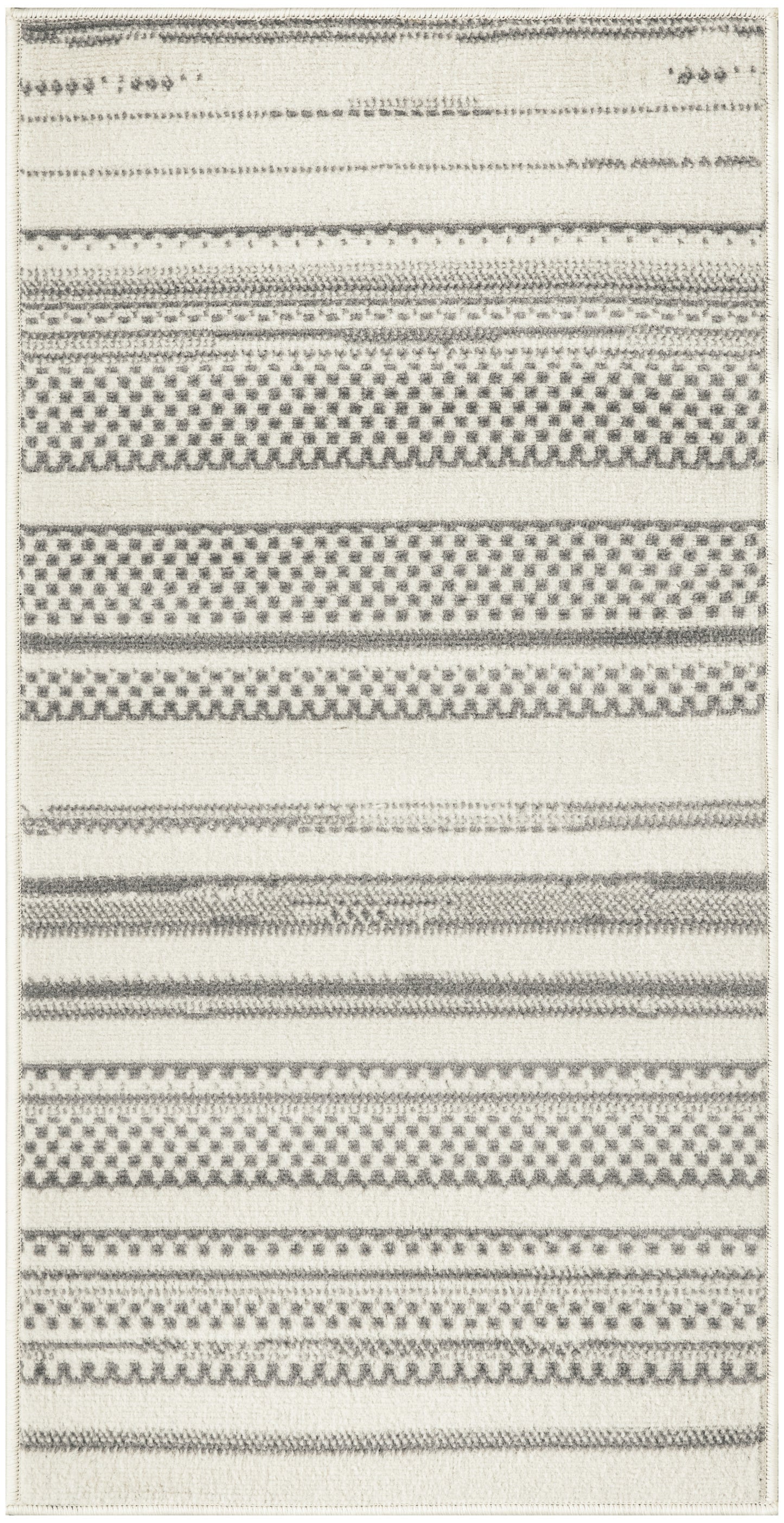 2' X 4' Gray and Ivory Striped Power Loom Distressed Area Rug-3