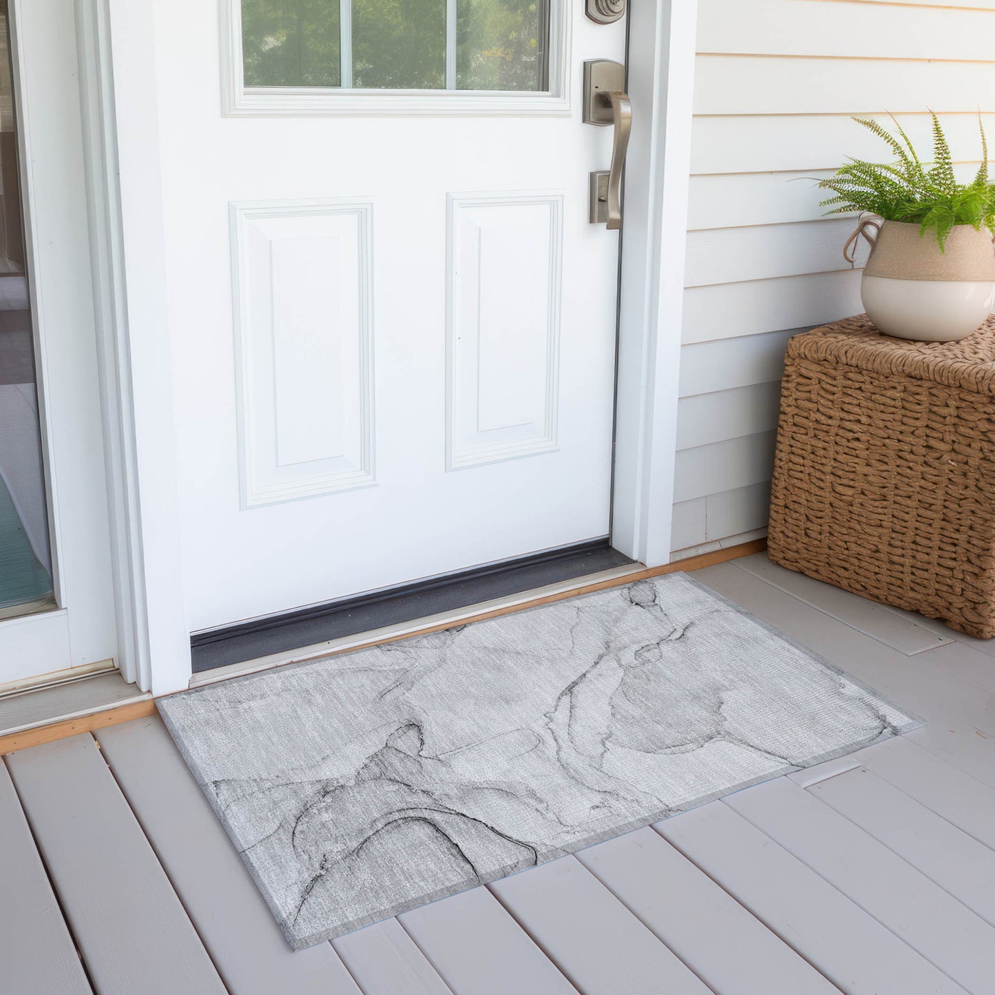 2' X 3' Silver Abstract Washable Non Skid Indoor Outdoor Area Rug-7