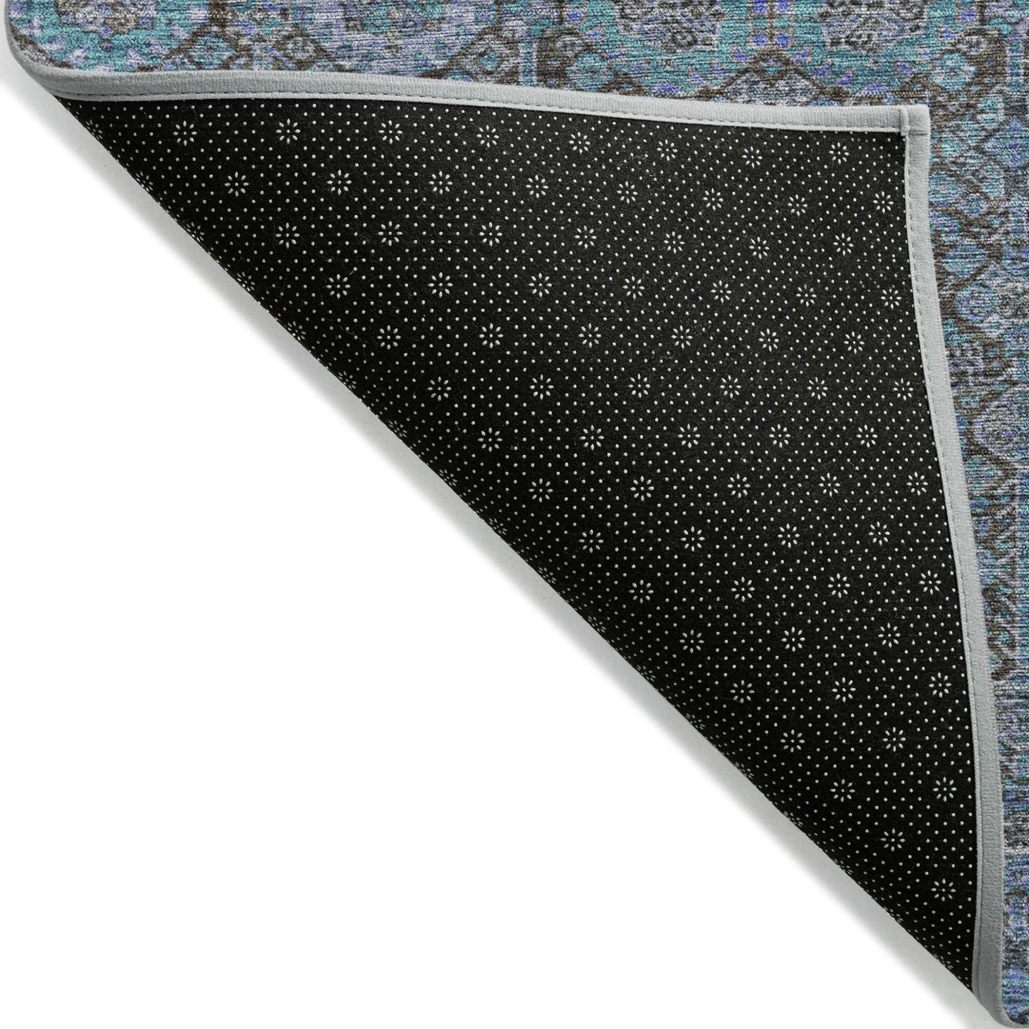 8' Runner Blue and Coffee Floral Washable Non Skid Indoor Outdoor Runner Rug-5