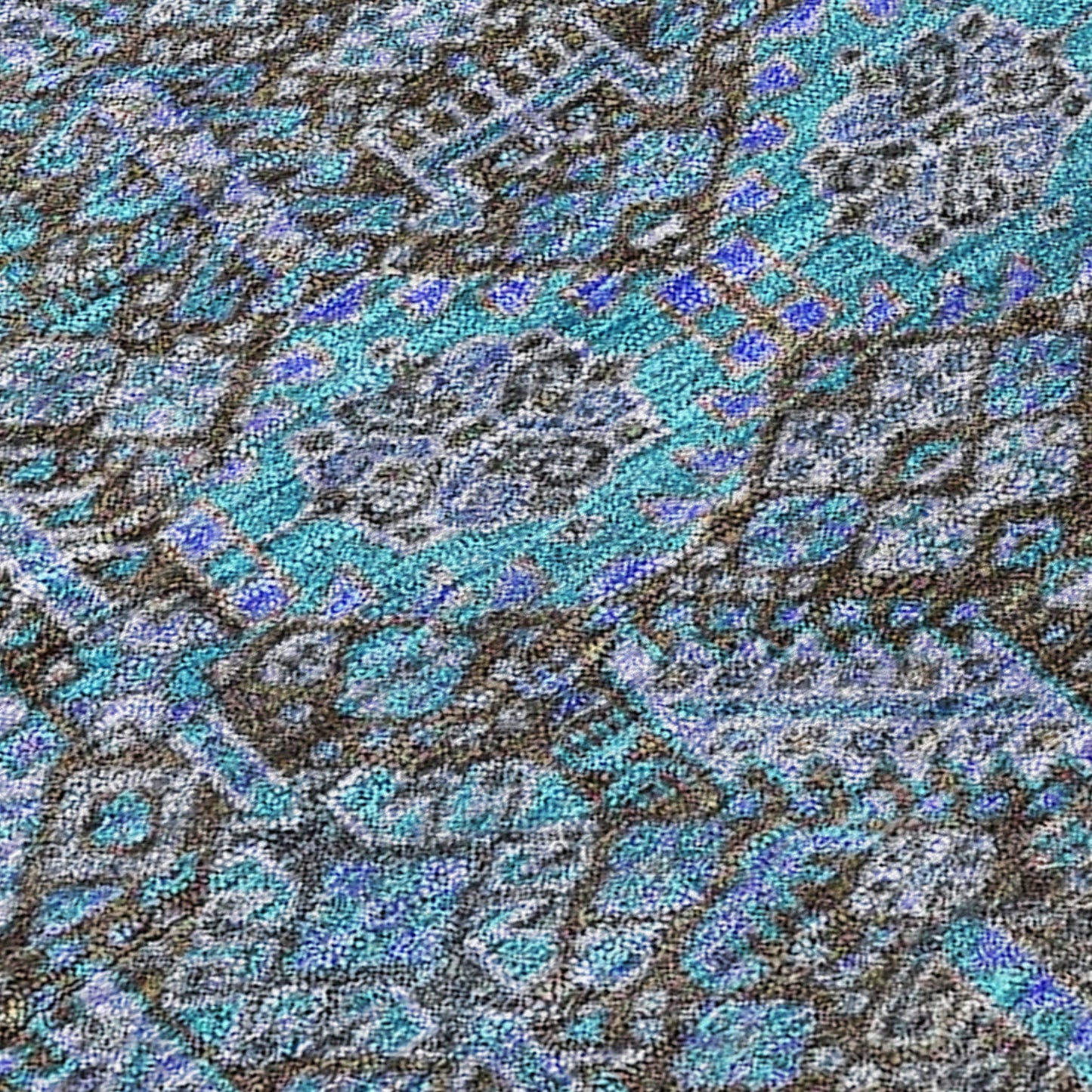 8' Runner Blue and Coffee Floral Washable Non Skid Indoor Outdoor Runner Rug-7