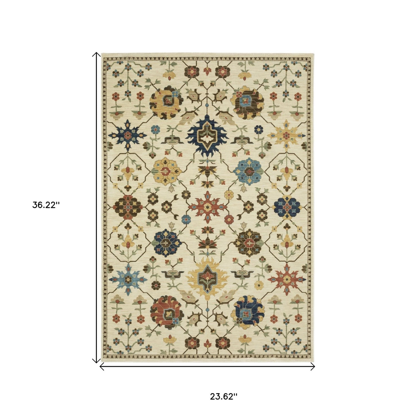 2' X 3' Ivory And Gold Oriental Area Rug With Fringe-2