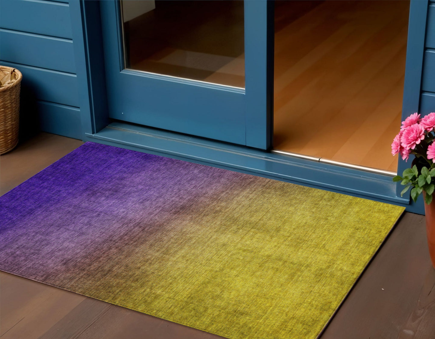 3' X 5' Purple Gold And Blue Ombre Washable Indoor Outdoor Area Rug-0