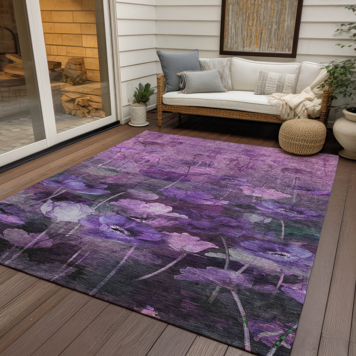 5' X 8' Purple Eggplant And Lavender Floral Washable Indoor Outdoor Area Rug-8