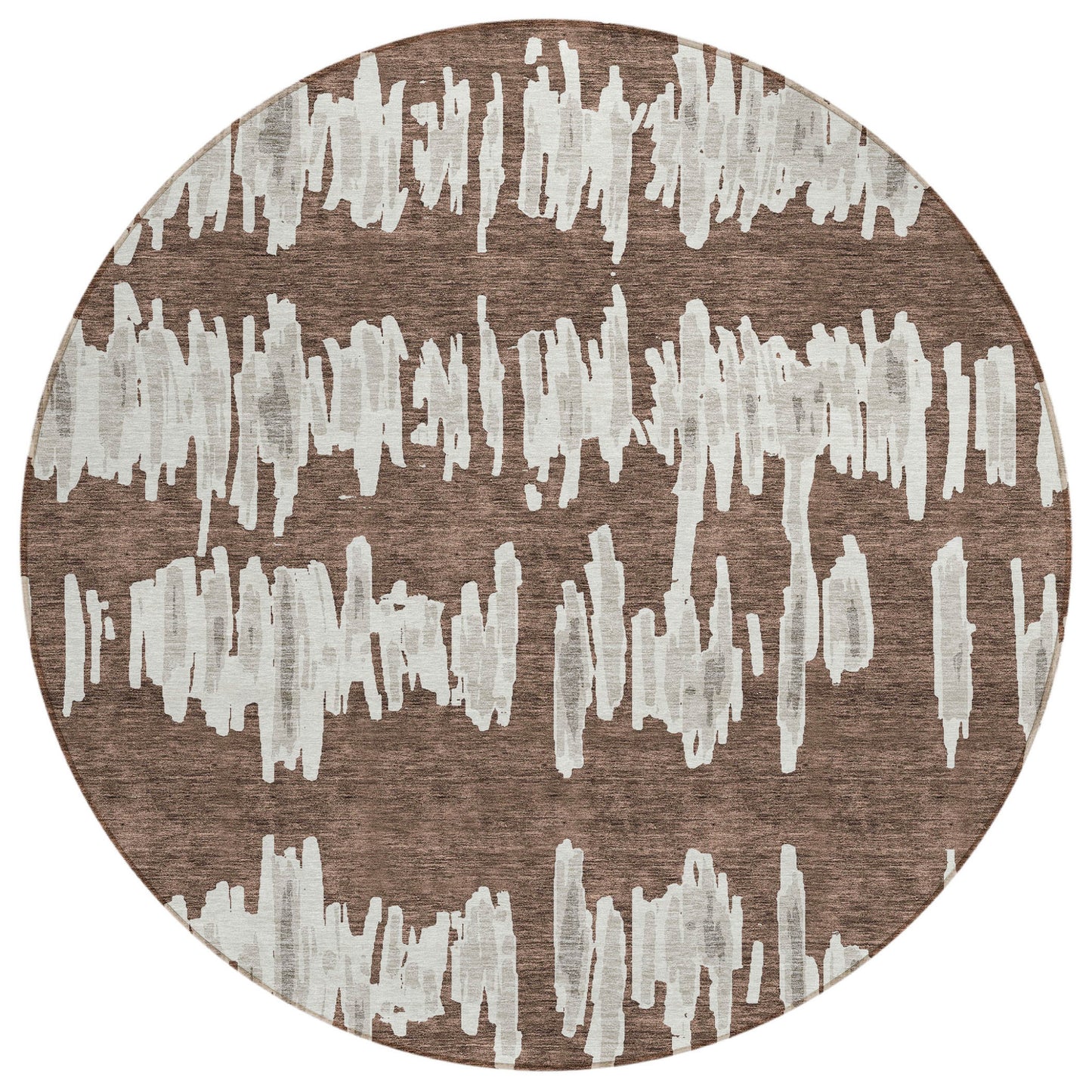 8' Brown Ivory And Gray Round Striped Washable Indoor Outdoor Area Rug-1