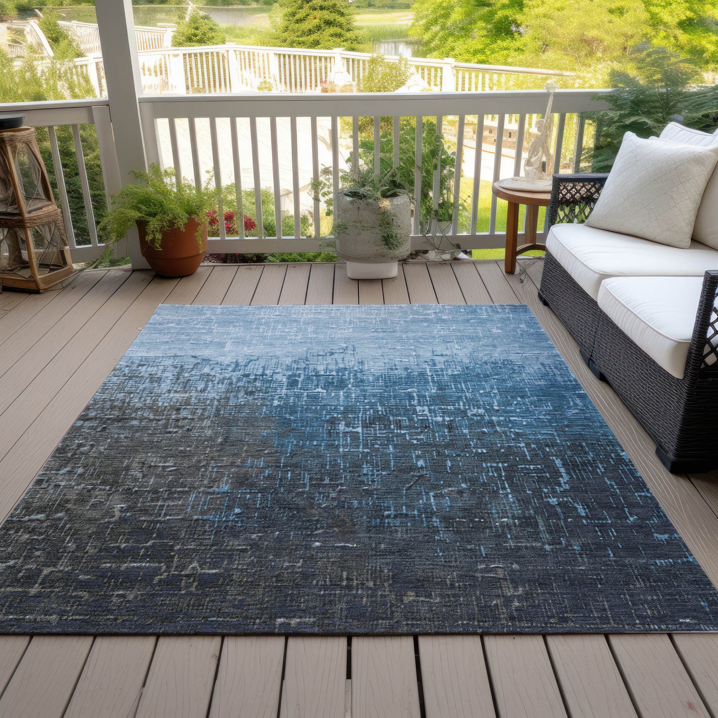3' X 5' Blue And Dark Gray Ombre Washable Indoor Outdoor Area Rug-6