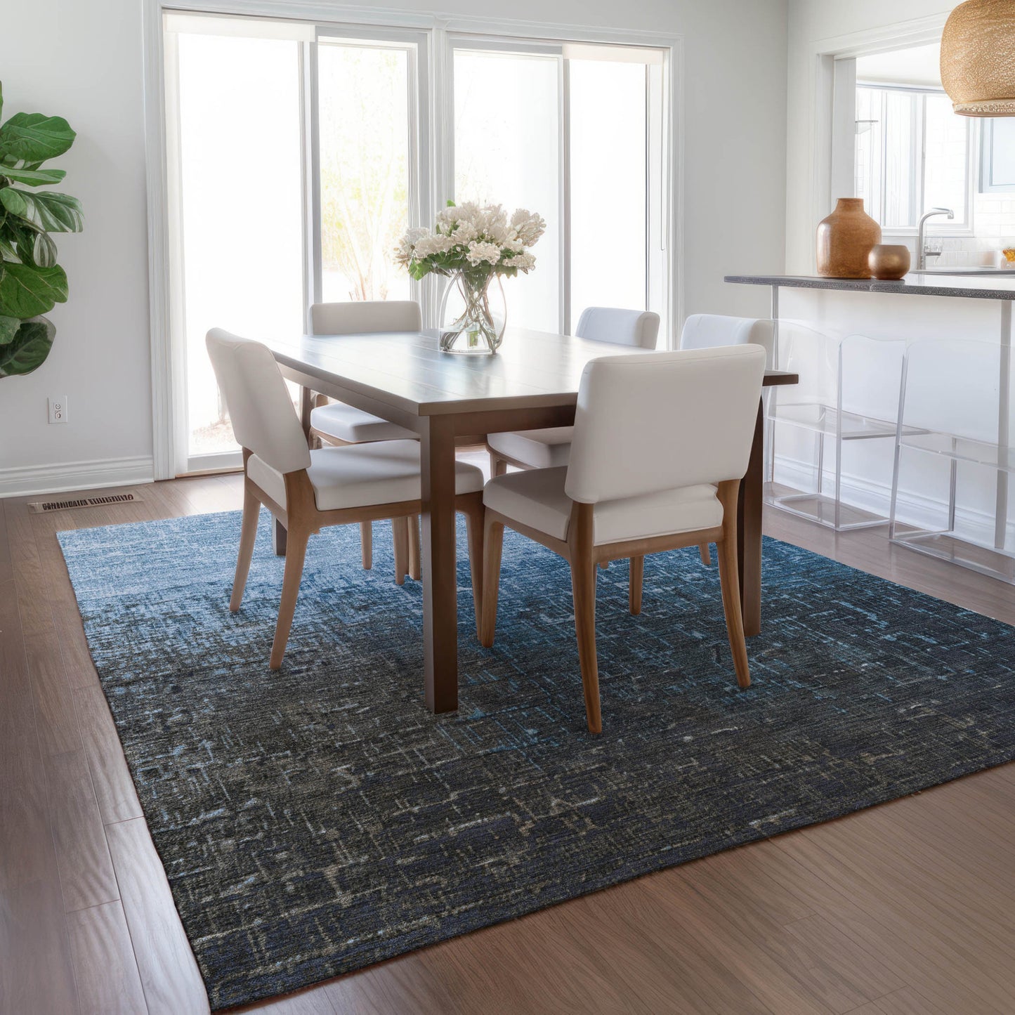 3' X 5' Blue And Dark Gray Ombre Washable Indoor Outdoor Area Rug-8
