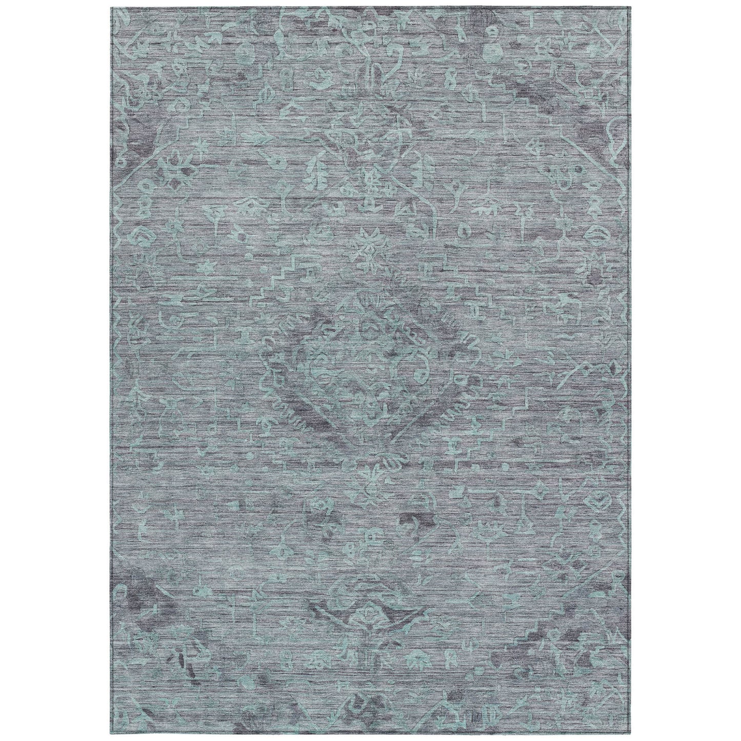3' X 5' Teal Blue And Gray Floral Washable Indoor Outdoor Area Rug-5