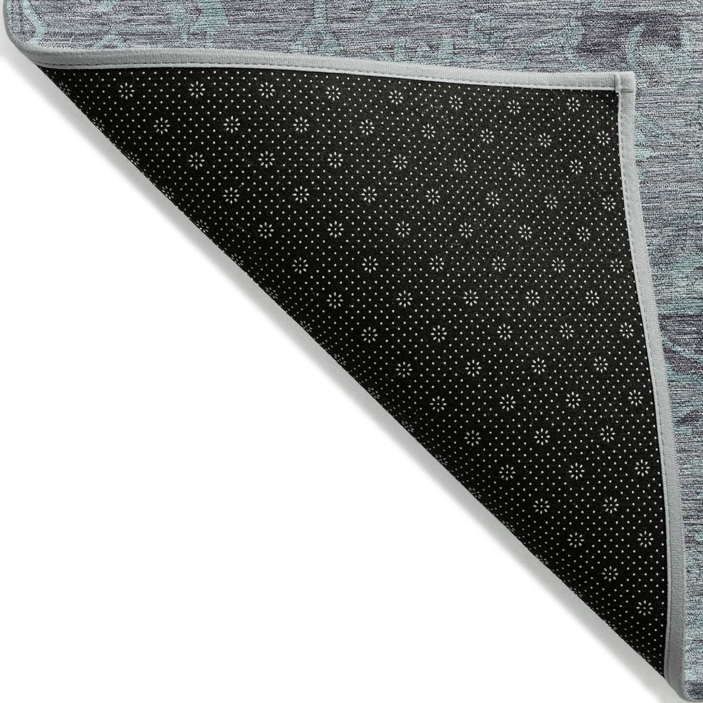 3' X 5' Teal Blue And Gray Floral Washable Indoor Outdoor Area Rug-2