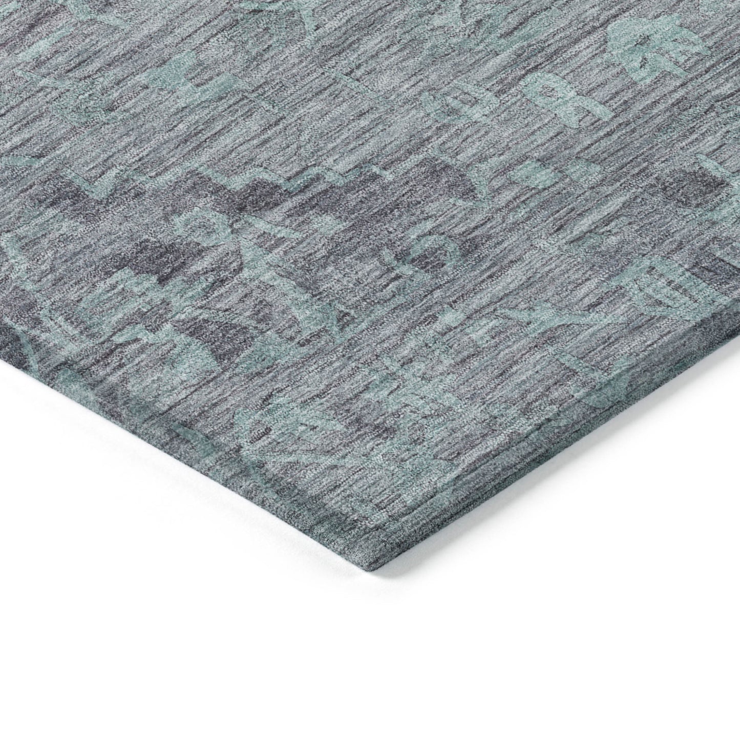 3' X 5' Teal Blue And Gray Floral Washable Indoor Outdoor Area Rug-3
