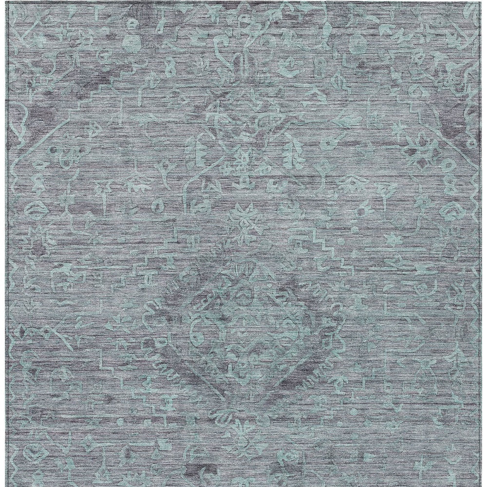 3' X 5' Teal Blue And Gray Floral Washable Indoor Outdoor Area Rug-4
