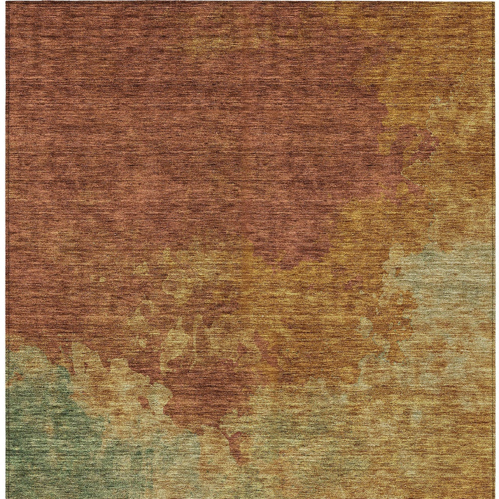 3' X 5' Terra Cotta Copper And Green Abstract Washable Indoor Outdoor Area Rug-5