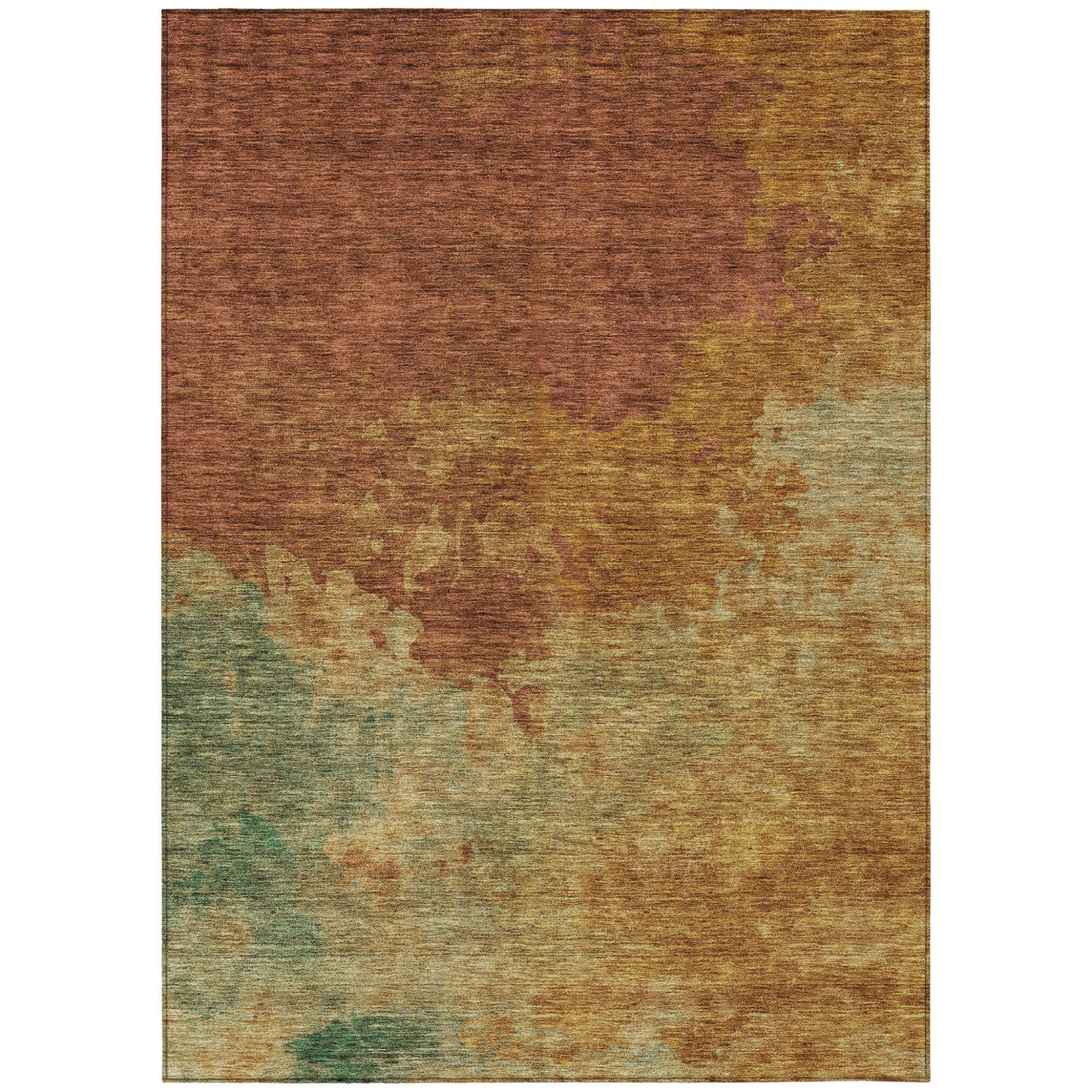3' X 5' Terra Cotta Copper And Green Abstract Washable Indoor Outdoor Area Rug-1