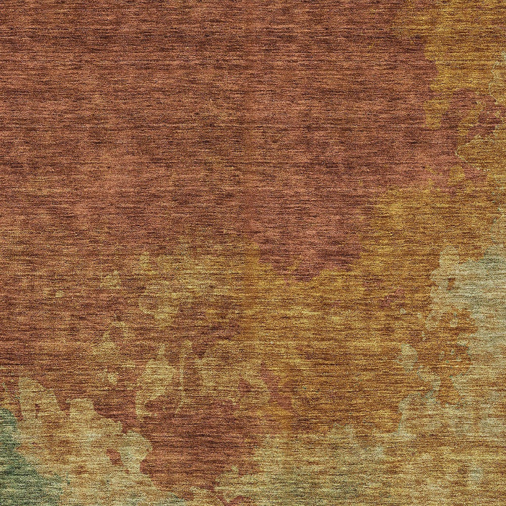 3' X 5' Terra Cotta Copper And Green Abstract Washable Indoor Outdoor Area Rug-4