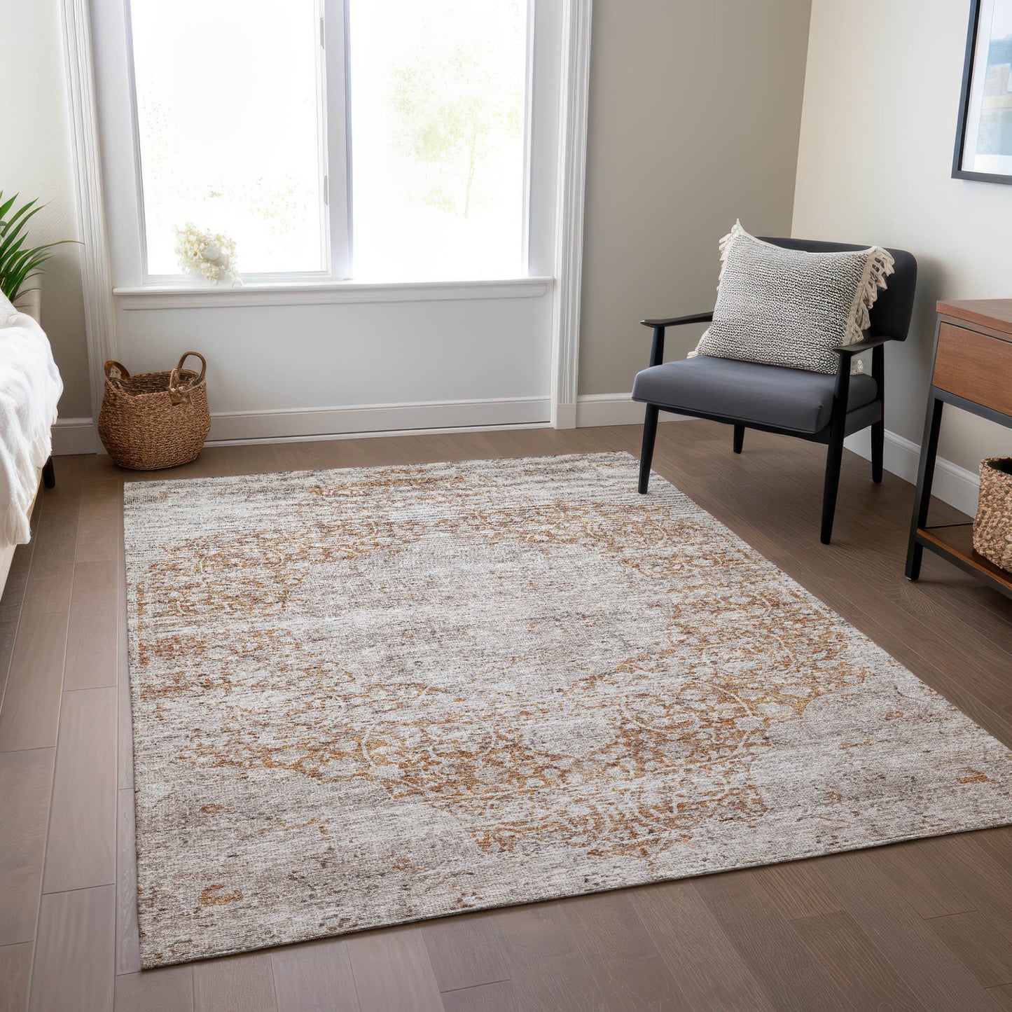 3' X 5' Copper And Beige Floral Washable Indoor Outdoor Area Rug-8