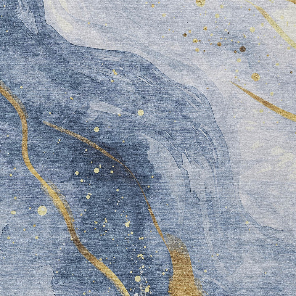 3' X 5' Blue And Gold Abstract Washable Indoor Outdoor Area Rug-5