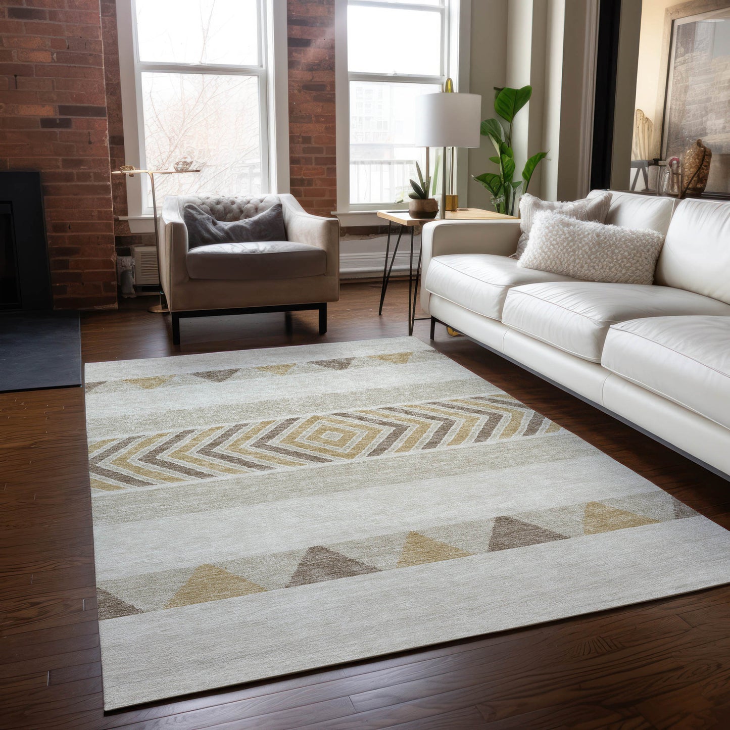 8' X 10' Ivory Beige And Taupe Southwestern Washable Indoor Outdoor Area Rug-8