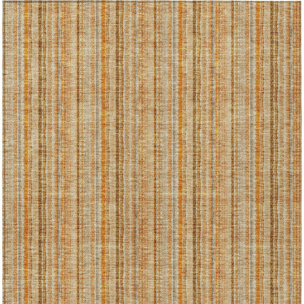 3' X 5' Peach Orange And Rust Striped Washable Indoor Outdoor Area Rug-5