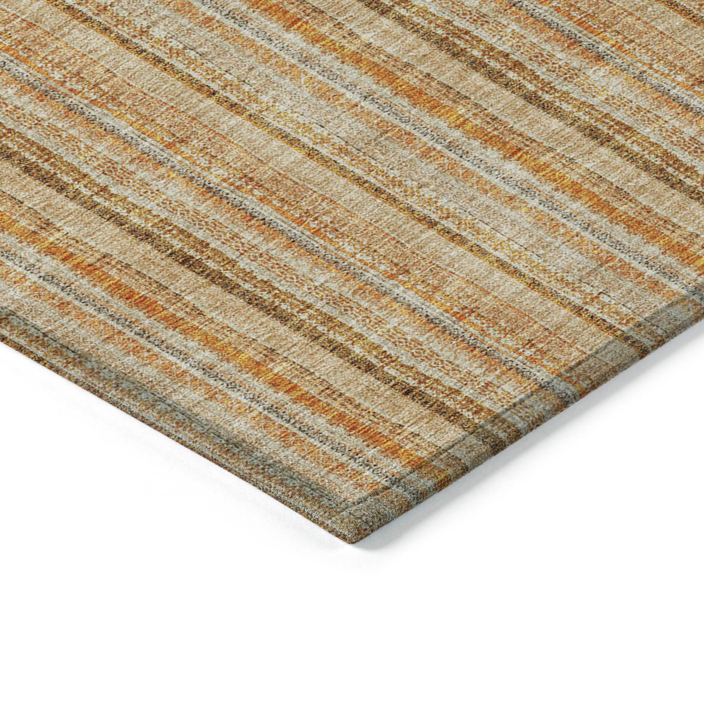 3' X 5' Peach Orange And Rust Striped Washable Indoor Outdoor Area Rug-3