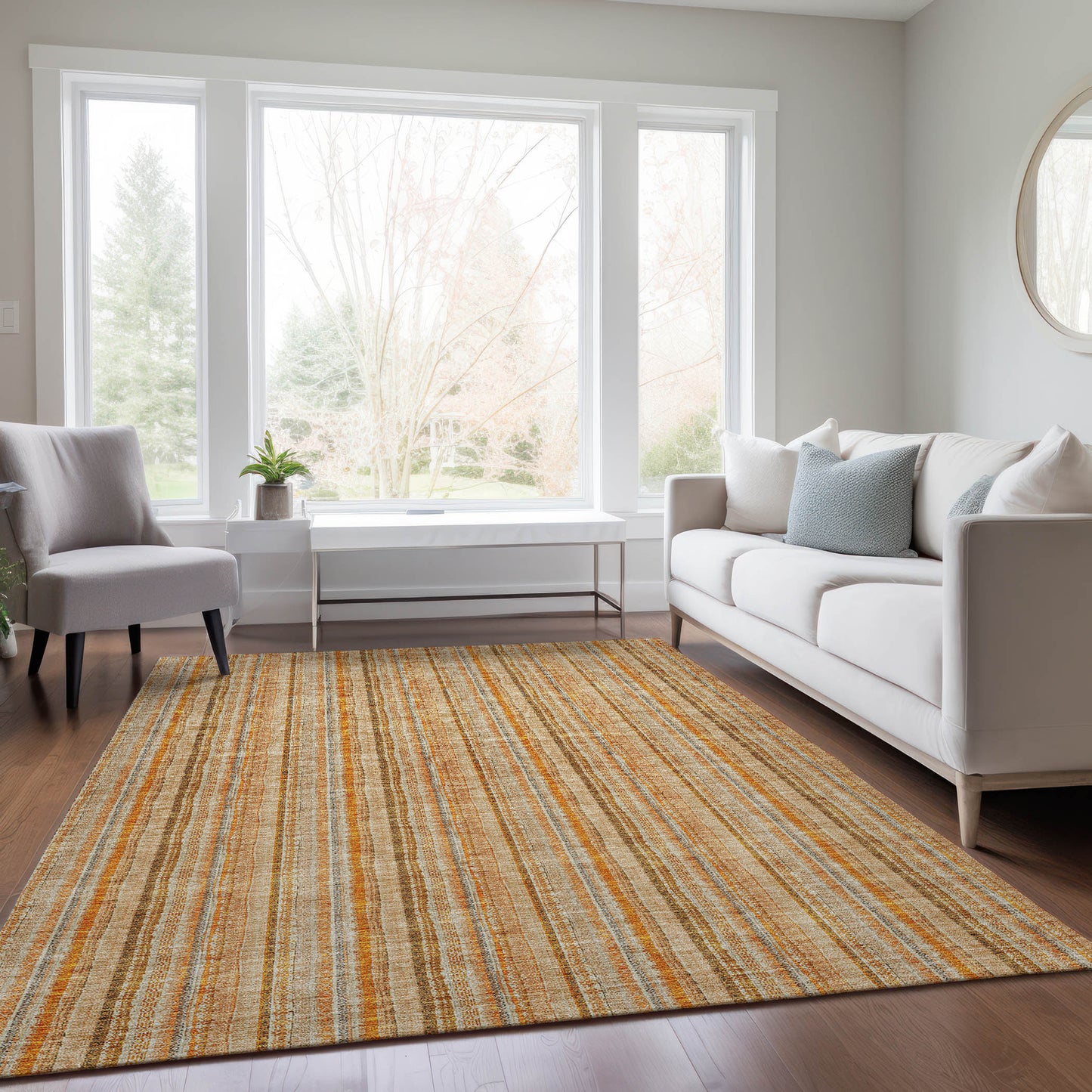 3' X 5' Peach Orange And Rust Striped Washable Indoor Outdoor Area Rug-8
