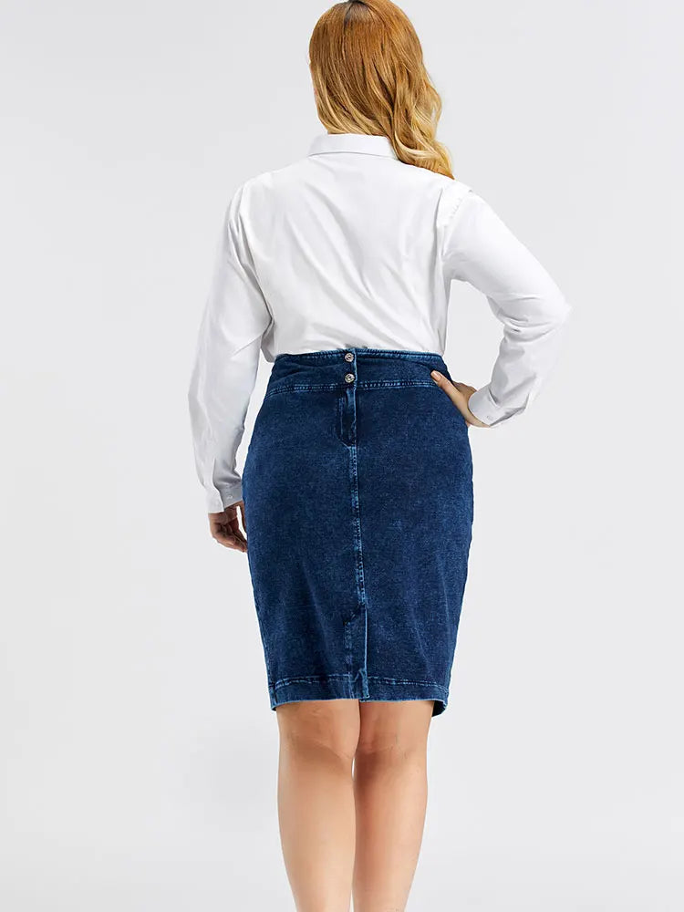 Plus Size High Waist Denim A-Line Skirt – Blue