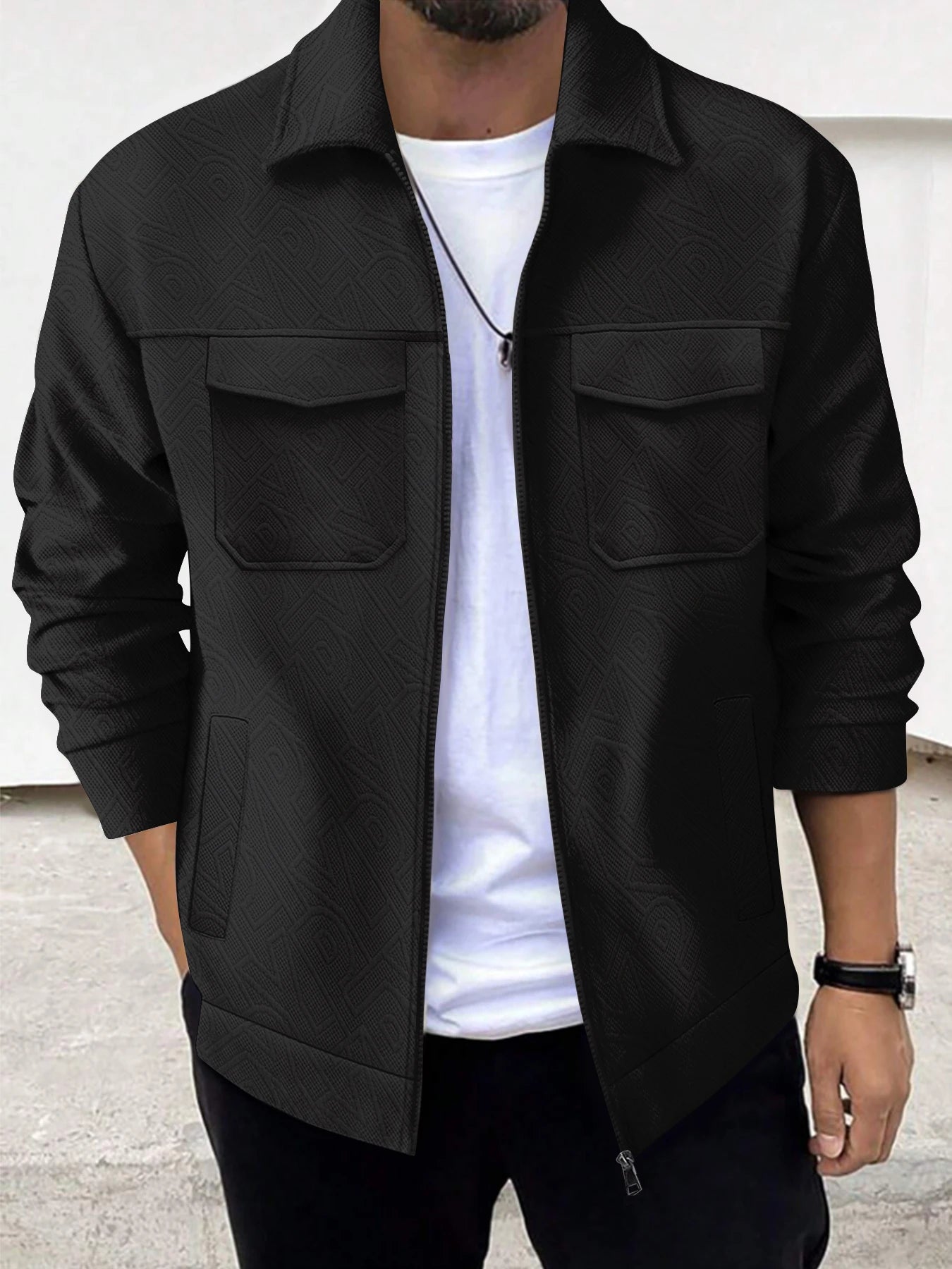 Men’s Casual Business Jacket with Zipper & Pockets