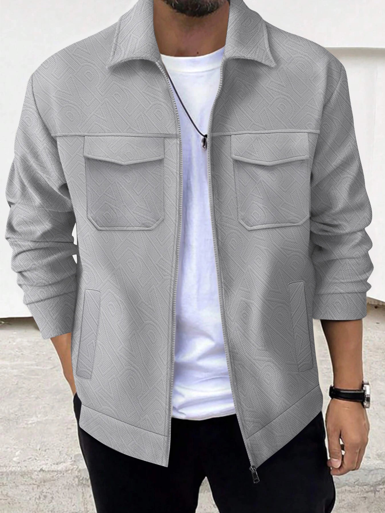 Men’s Casual Business Jacket with Zipper & Pockets