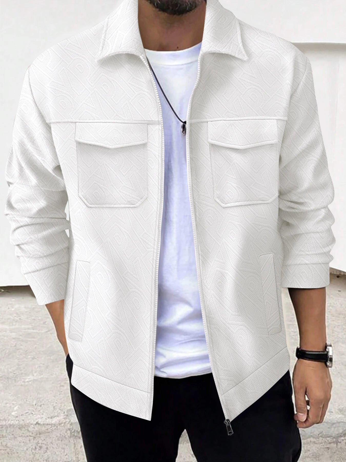 Men’s Casual Business Jacket with Zipper & Pockets