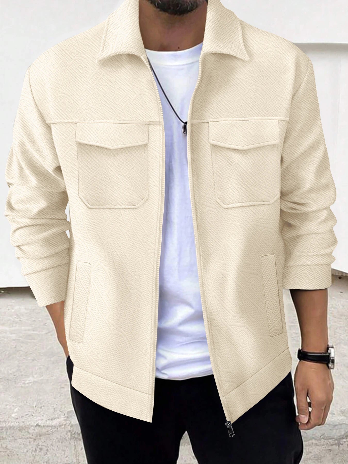 Men’s Casual Business Jacket with Zipper & Pockets