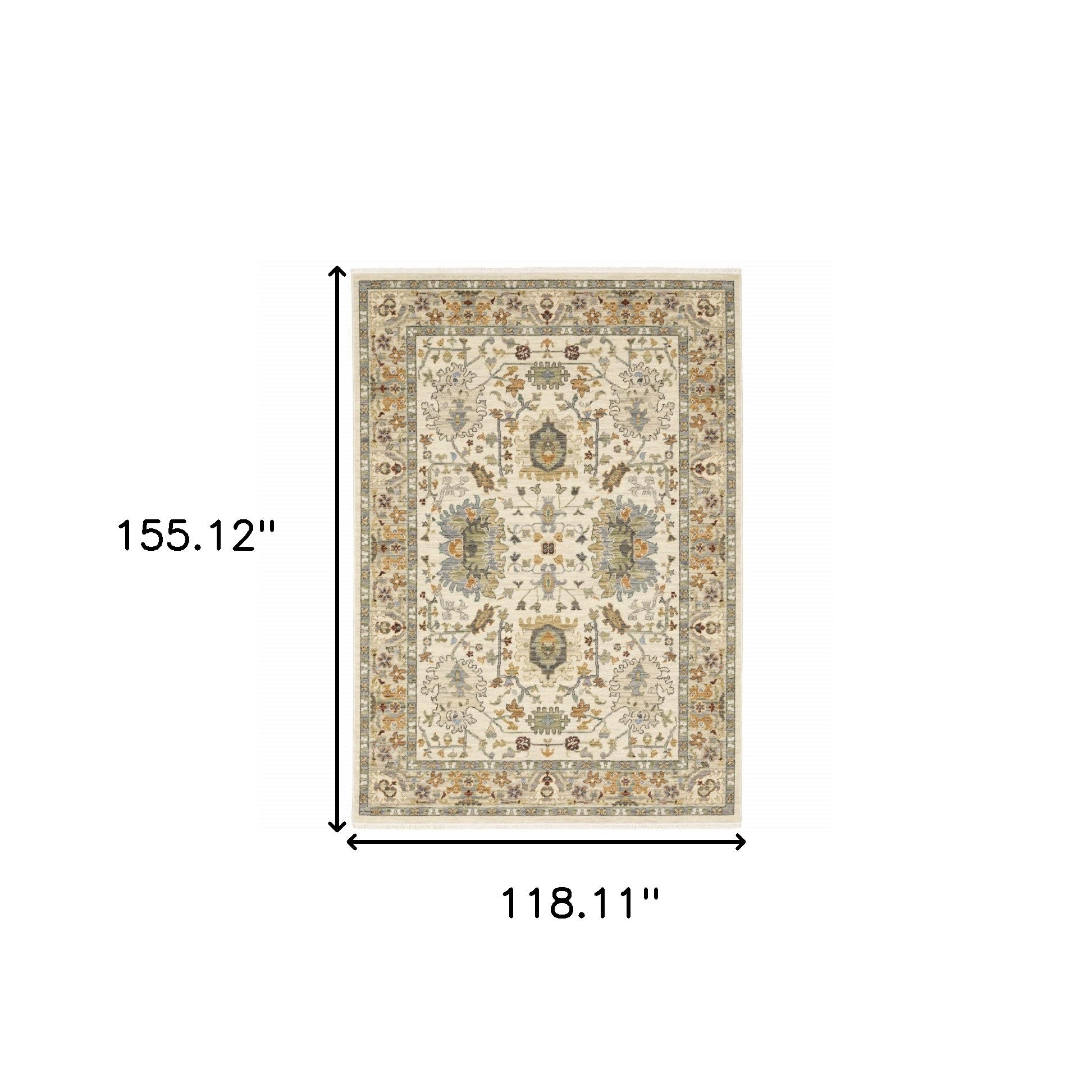 10' X 13' Ivory Oriental Power Loom Stain Resistant Area Rug With Fringe-2