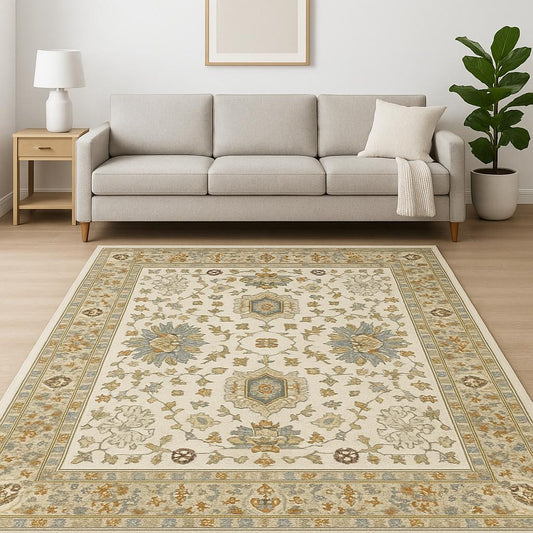10' X 13' Ivory Oriental Power Loom Stain Resistant Area Rug With Fringe-0