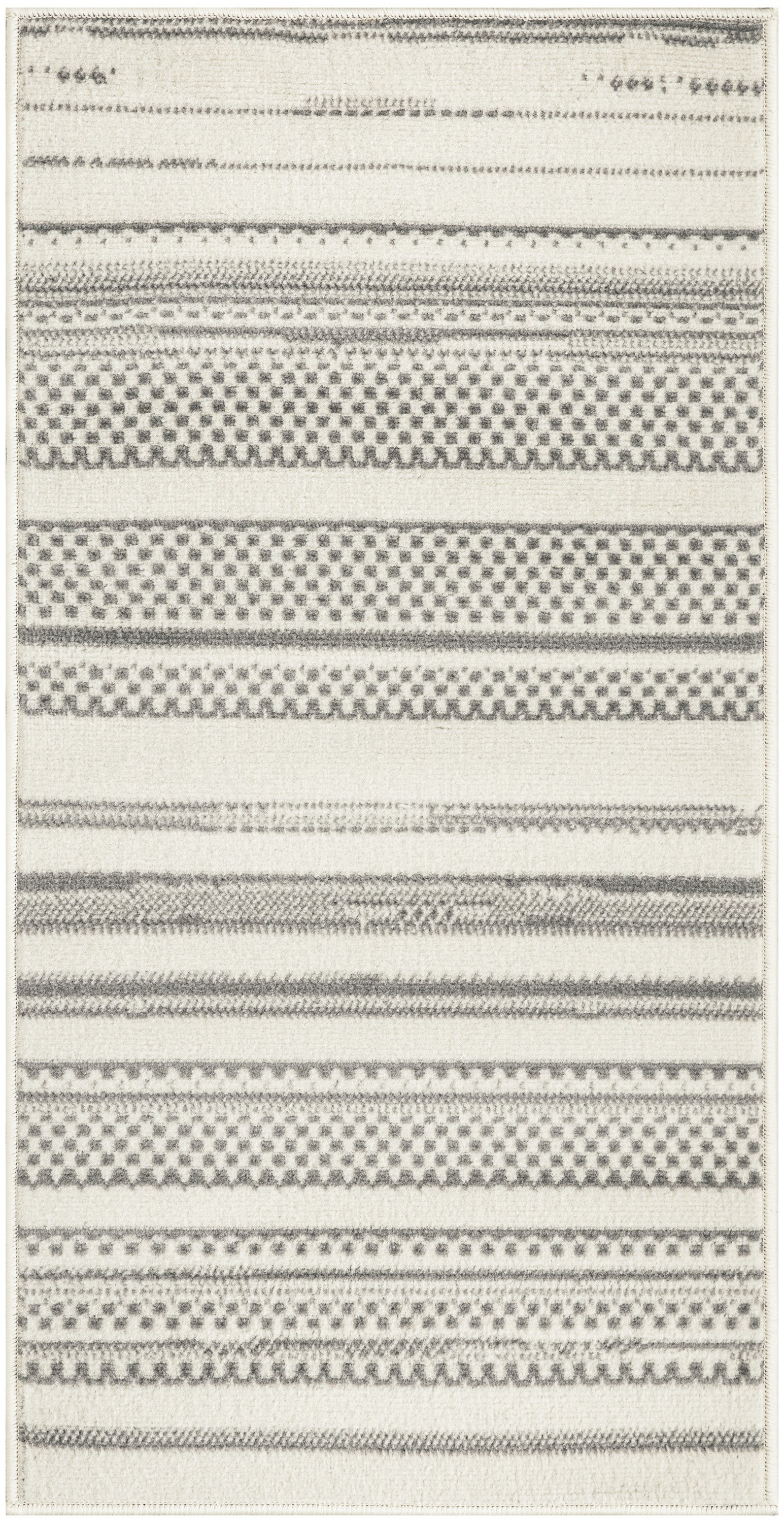 2' X 4' Gray and Ivory Striped Power Loom Distressed Area Rug-2