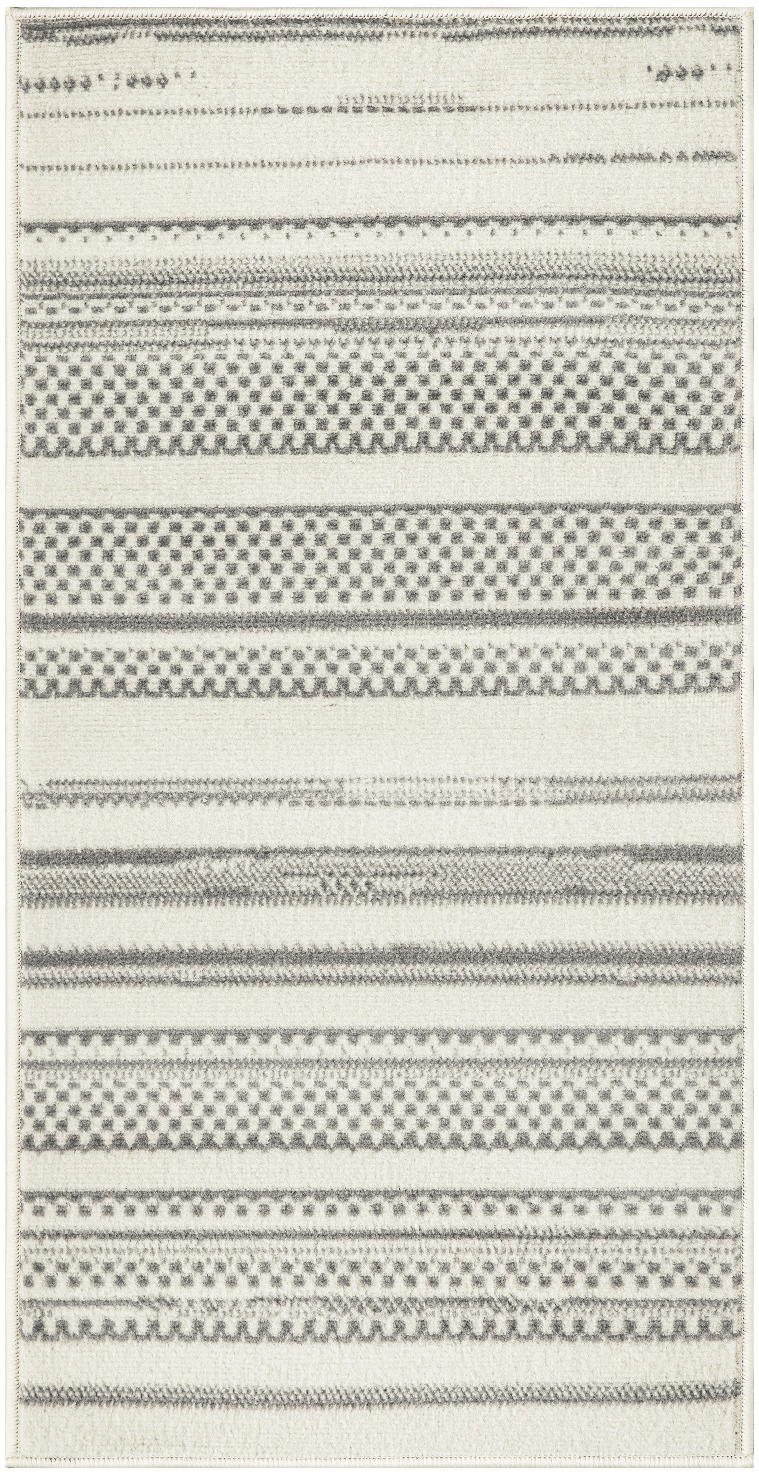 2' X 4' Gray and Ivory Striped Power Loom Distressed Area Rug-3