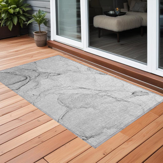 2' X 3' Silver Abstract Washable Non Skid Indoor Outdoor Area Rug-0