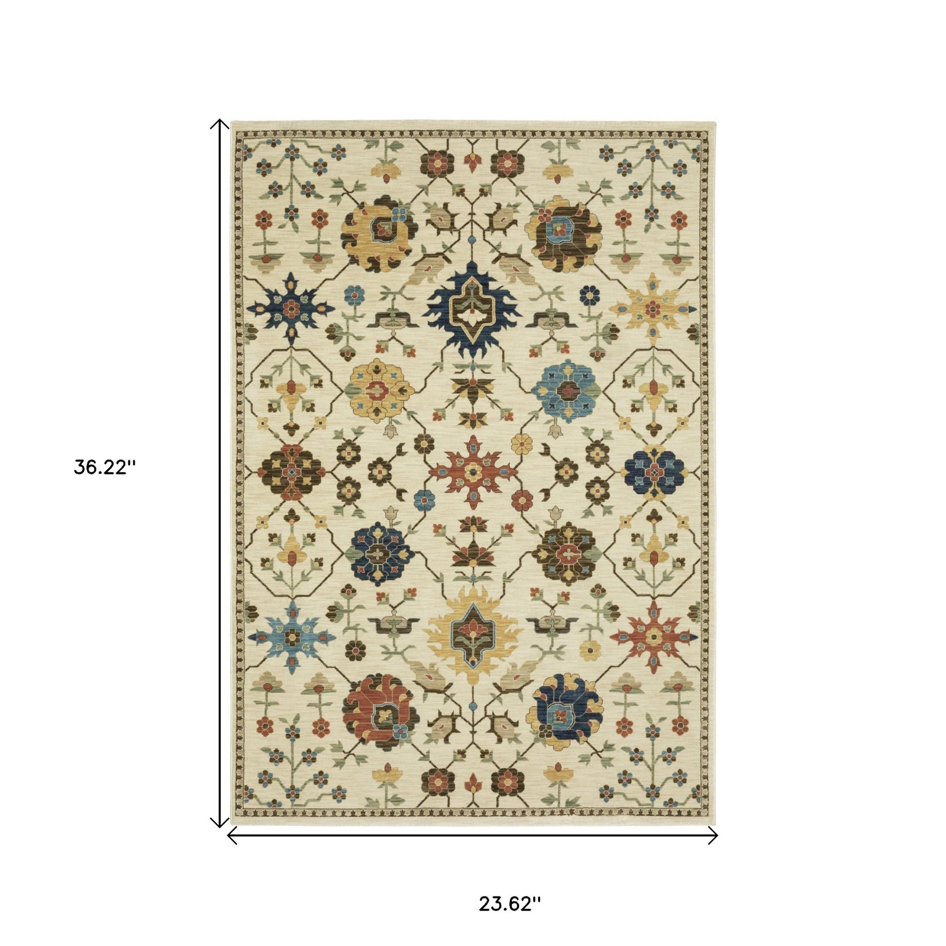 2' X 3' Ivory And Gold Oriental Area Rug With Fringe-2