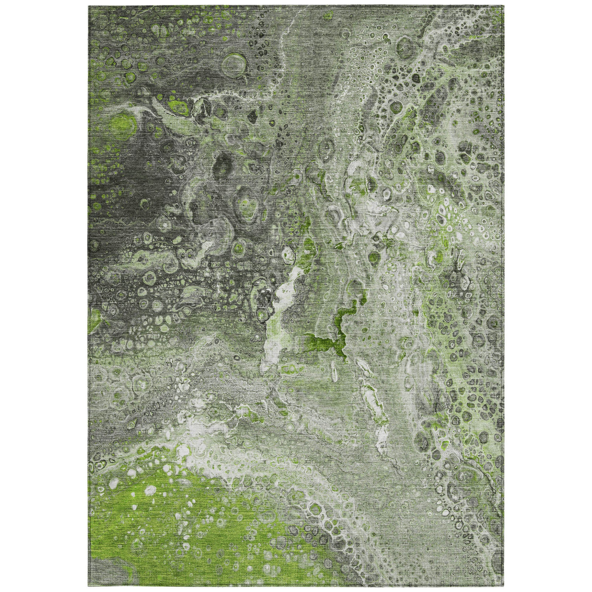 9' X 12' Artichoke Green And Ivory Abstract Washable Indoor Outdoor Area Rug-4