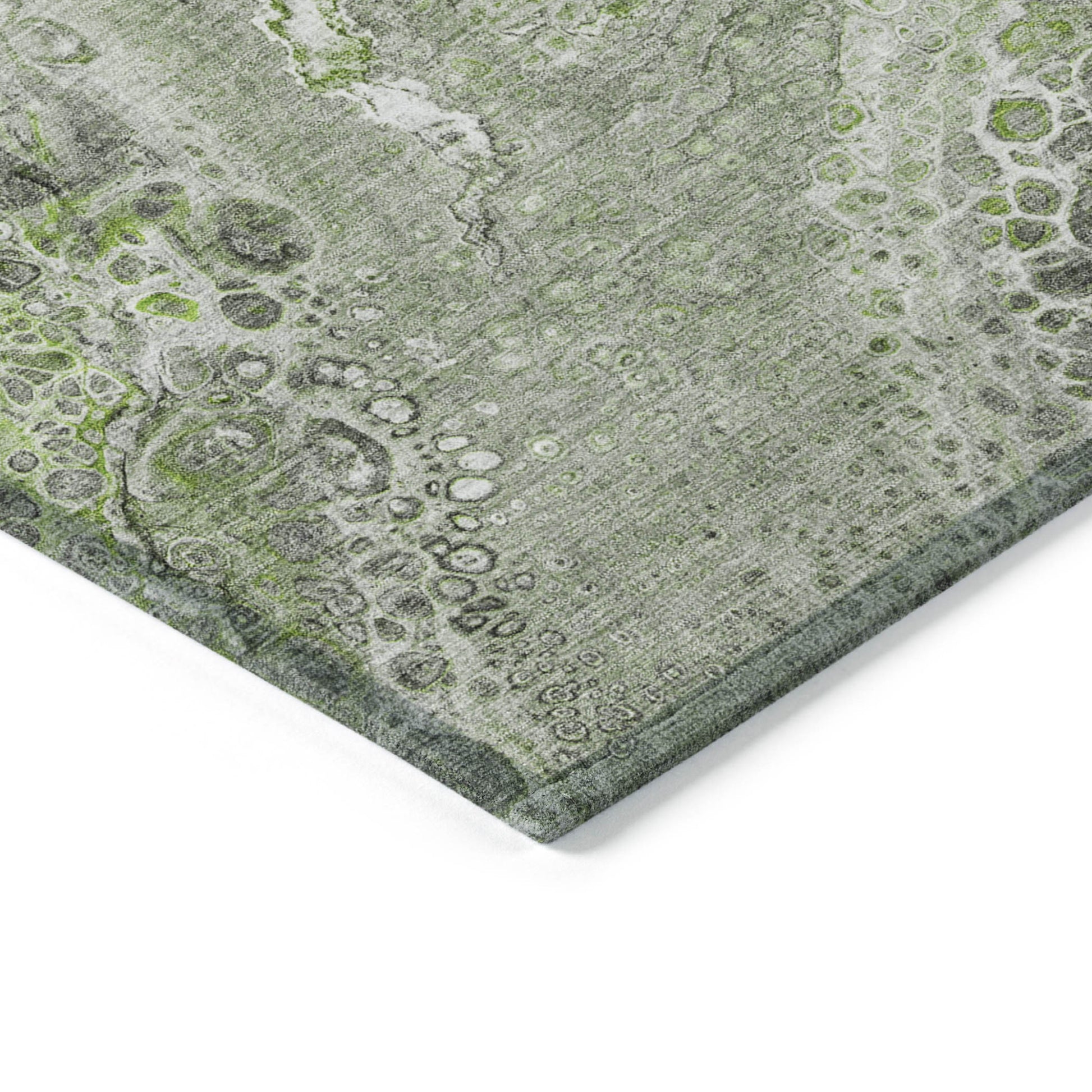 9' X 12' Artichoke Green And Ivory Abstract Washable Indoor Outdoor Area Rug-3