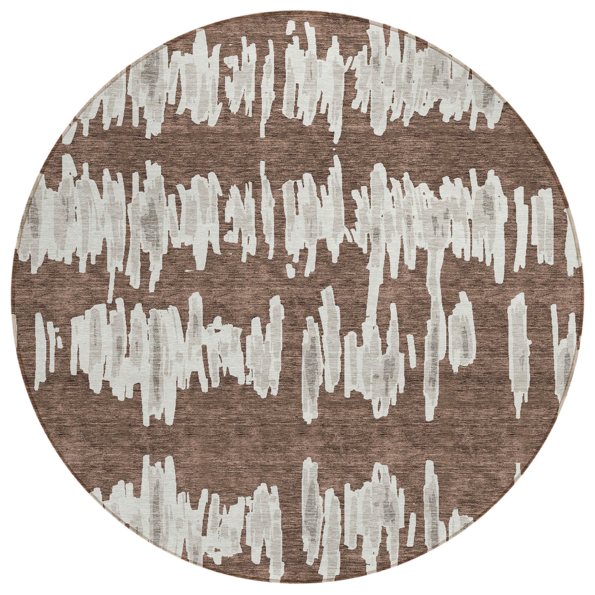 8' Brown Ivory And Gray Round Striped Washable Indoor Outdoor Area Rug-1