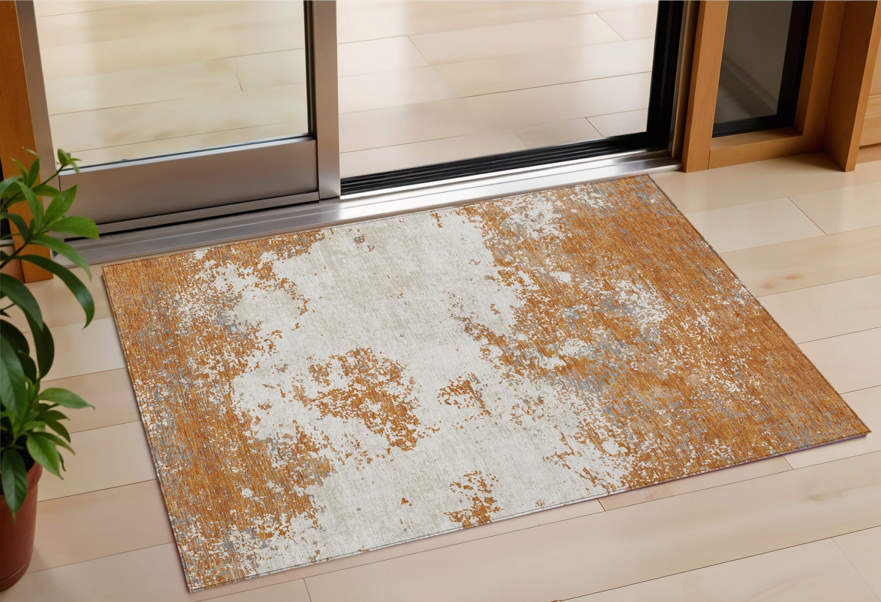 3' X 5' Copper Gray And Beige Abstract Washable Indoor Outdoor Area Rug-0