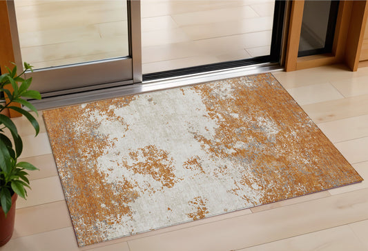 3' X 5' Copper Gray And Beige Abstract Washable Indoor Outdoor Area Rug-0